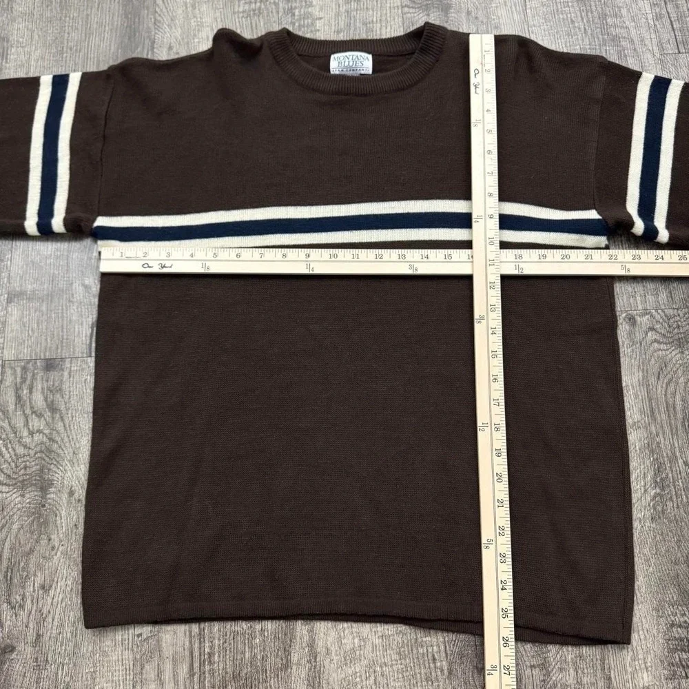 Vtg Y2K Montana Blues Brown Striped Acrylic Skater Sweater Sz M